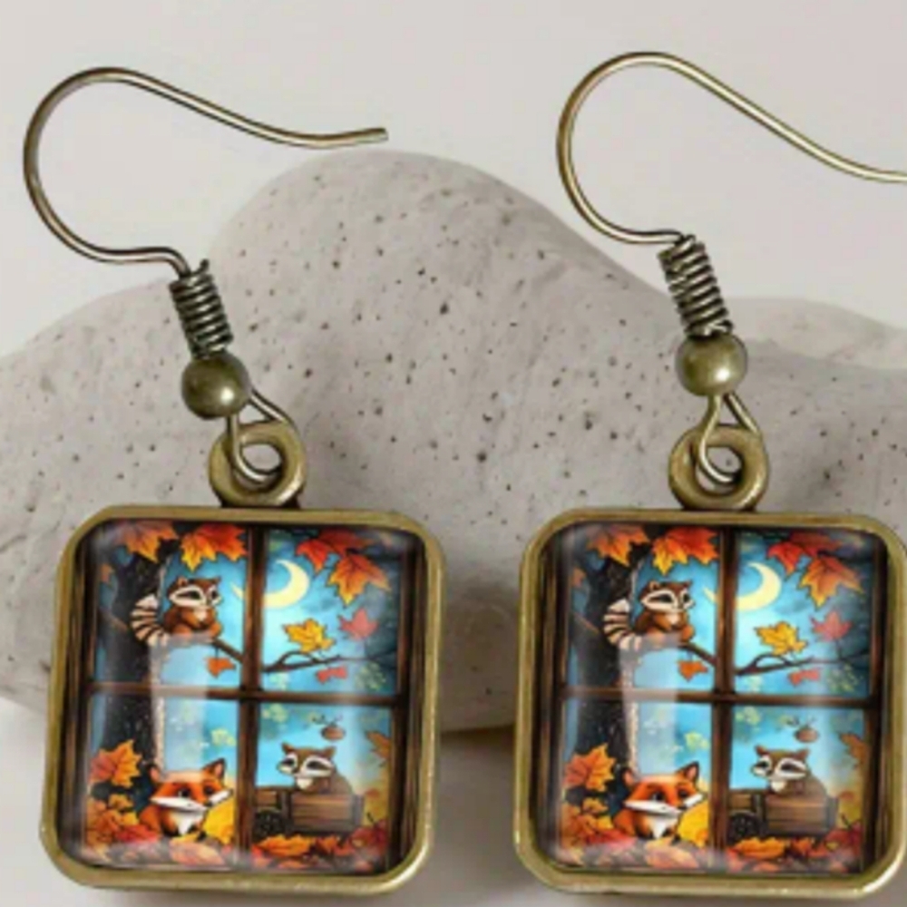 Animal Print New Charming‎ Autumn Animals Nature Crystal Glass Earrings (#292)